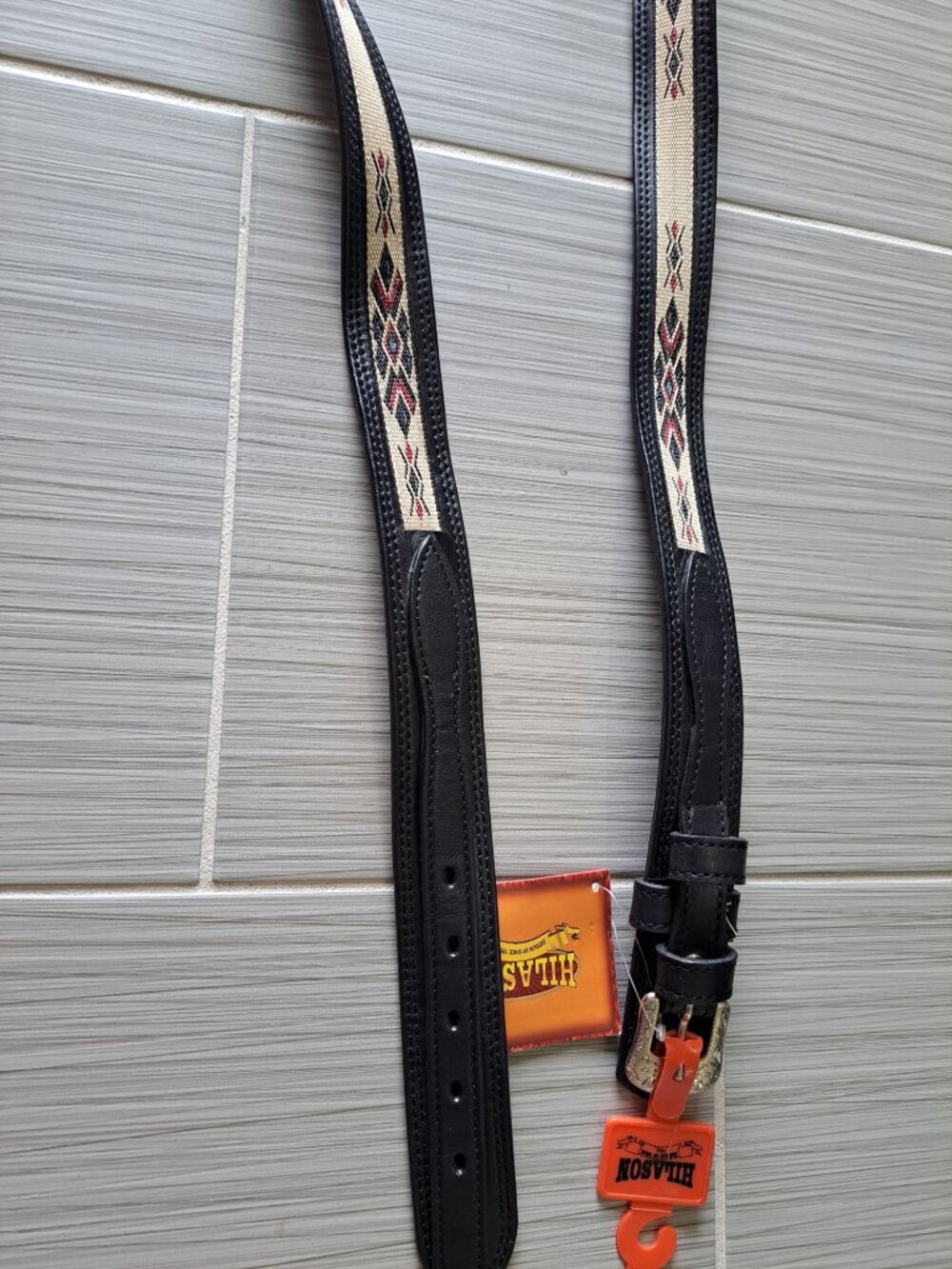 New Size 52 Hilason Western Leather Belt Handcrafted Black Multicolor Diamond Me - Picture 2 of 10